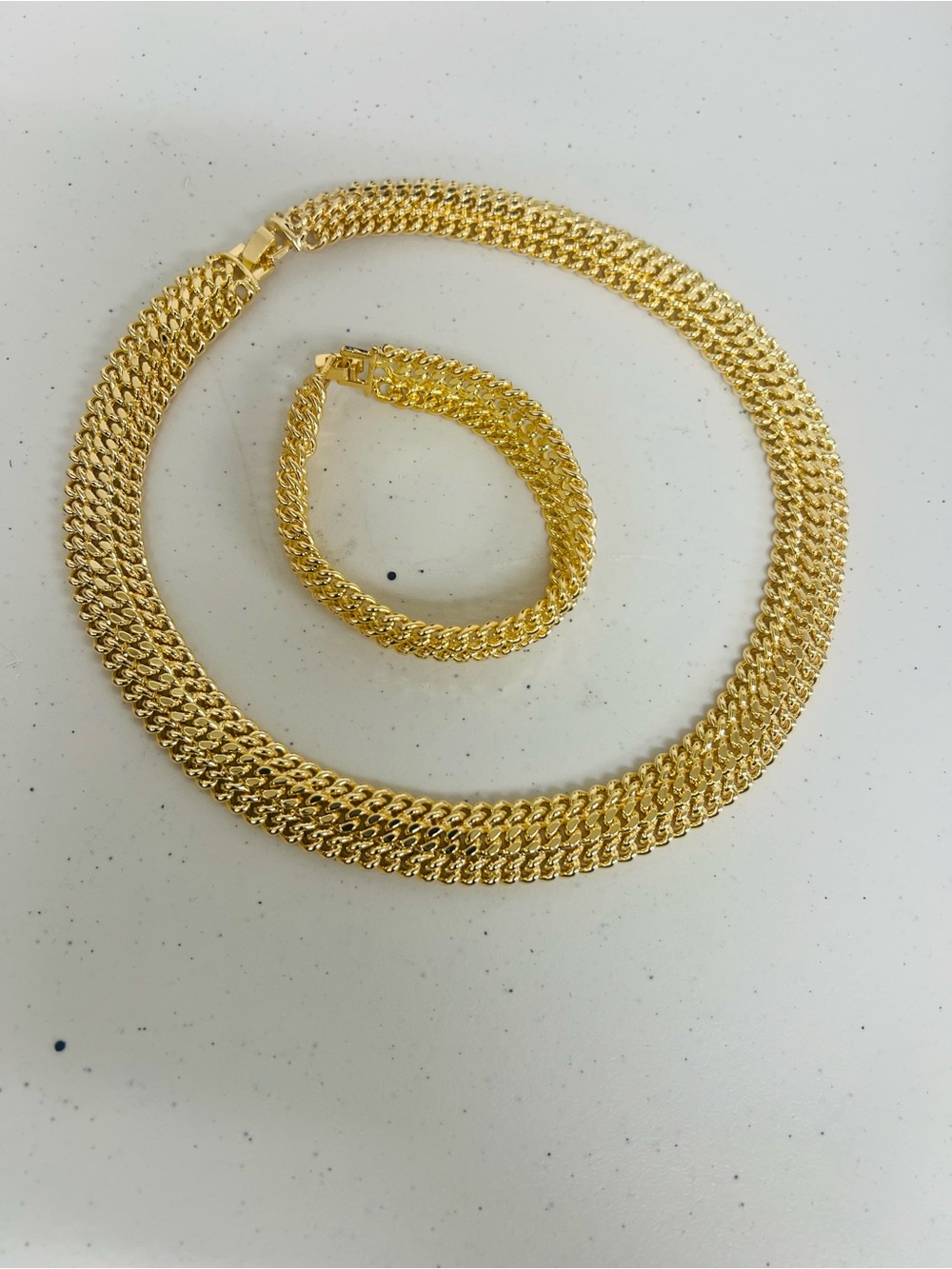 Classic Gold-Tone Curb Chain Necklace and Bracelet Set #0025